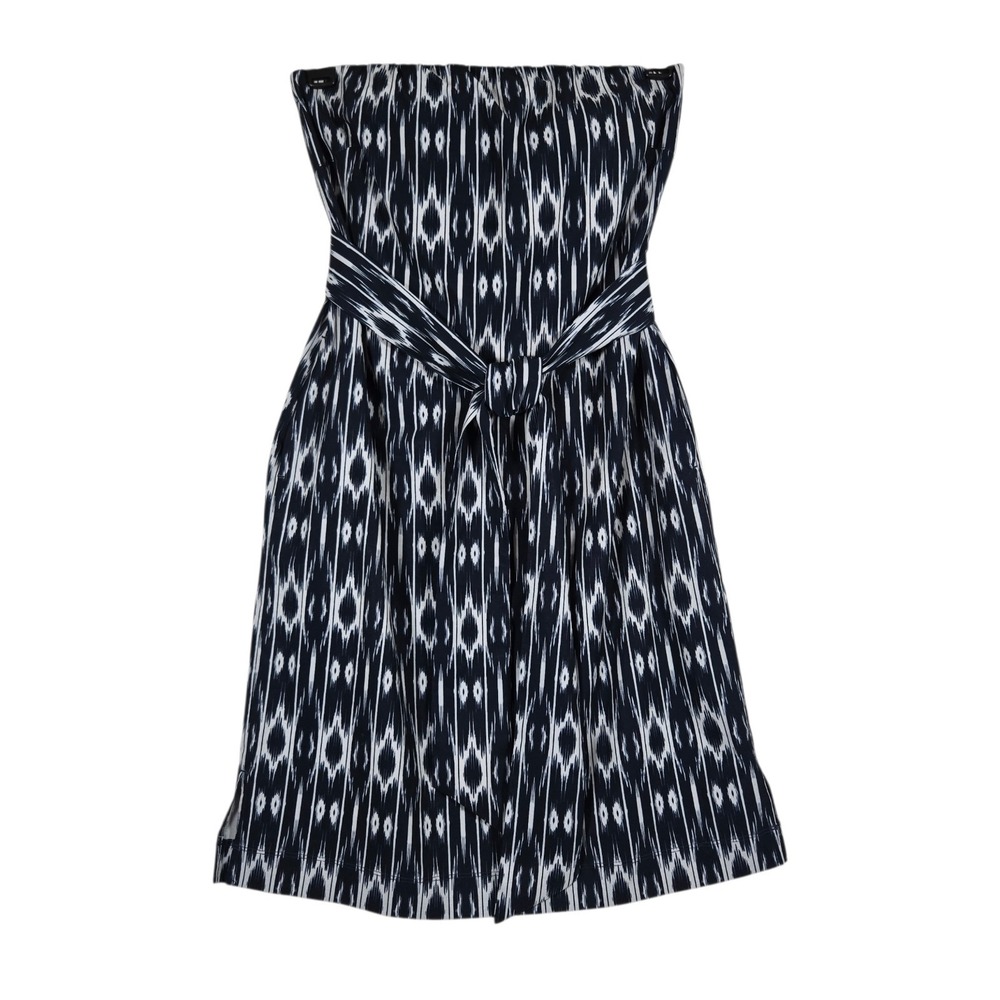 Athleta Ikat‎ Strapless Anywhere Dress Womens 6 Blue White Stretch Tie At Waist